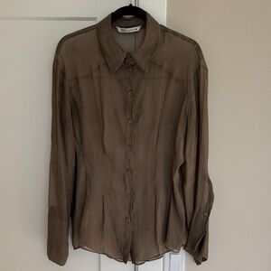 Zara Taupe Button-Up sheer blouse - size XL